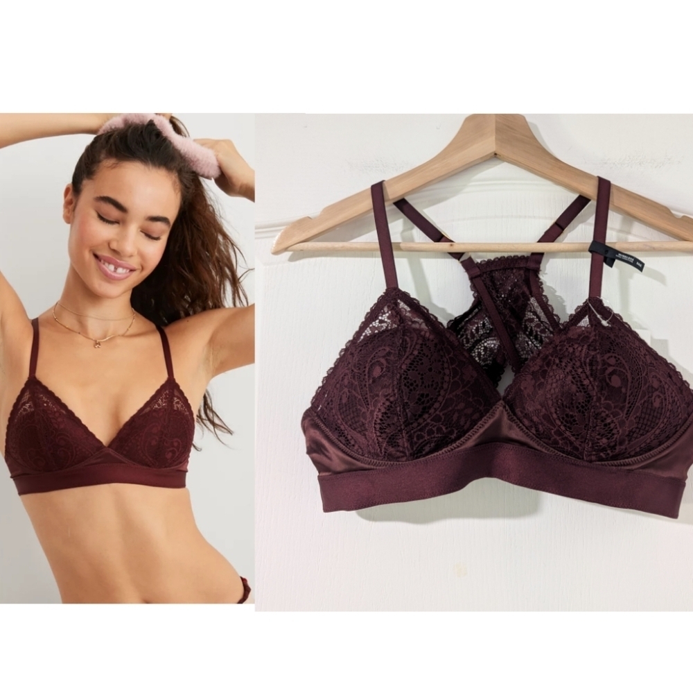 NWT Aerie | Real Power Wireless Push Up Paisley Lace Bra In Royal Berry